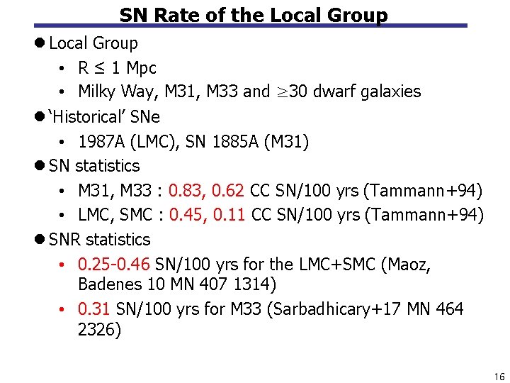 SN Rate of the Local Group l Local Group • R ≤ 1 Mpc