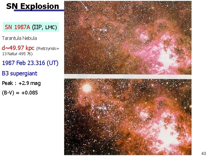 SN Explosion SN 1987 A (IIP, LMC) Tarantula Nebula d~49. 97 kpc (Pietrzynski+ 13