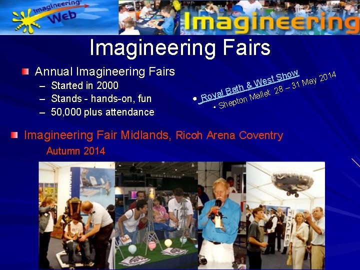Imagineering Fairs Annual Imagineering Fairs – Started in 2000 – Stands - hands-on, fun