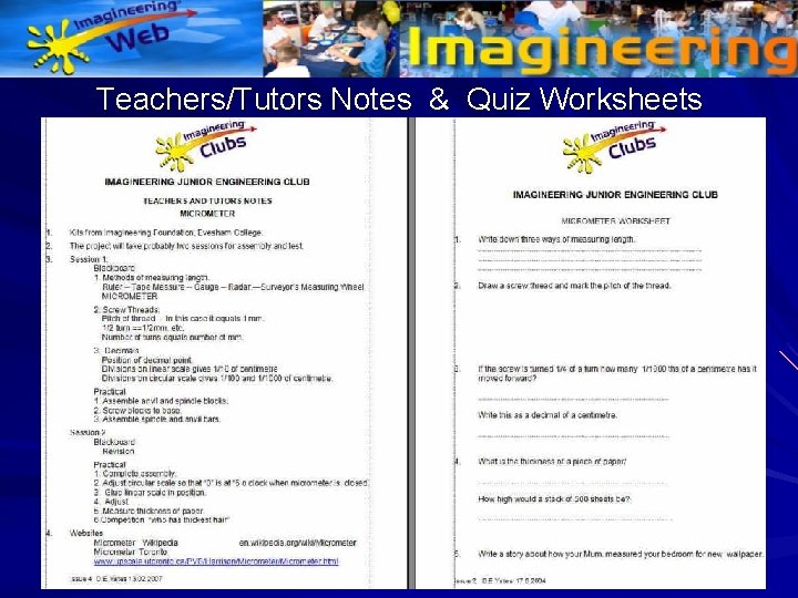 Teachers/Tutors Notes & Quiz Worksheets 