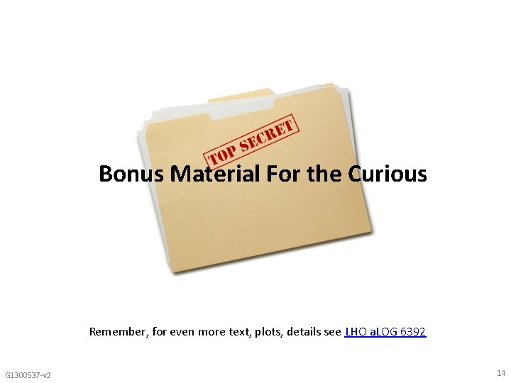 Bonus Material For the Curious Remember, for even more text, plots, details see LHO