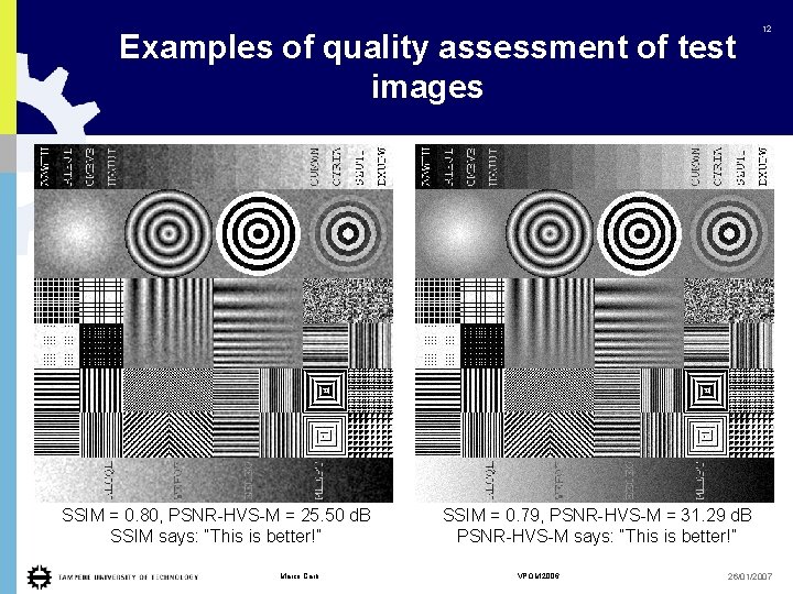 Examples of quality assessment of test images SSIM = 0. 80, PSNR-HVS-M = 25.