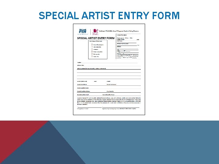 SPECIAL ARTIST ENTRY FORM 