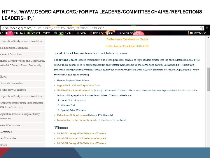 HTTP: //WWW. GEORGIAPTA. ORG/FOR-PTA-LEADERS/COMMITTEE-CHAIRS/REFLECTIONSLEADERSHIP/ 