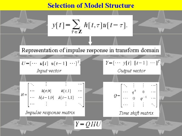 Selection of Model Structure Representation of impulse response in transform domain Input vector Impulse