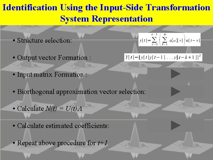 Identification Using the Input-Side Transformation System Representation • Structure selection: • Output vector Formation