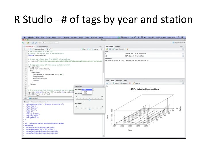 R Studio - # of tags by year and station 