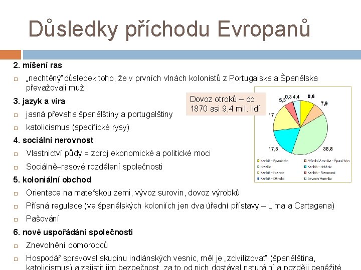 Důsledky příchodu Evropanů 2. míšení ras „nechtěný“důsledek toho, že v prvních vlnách kolonistů z