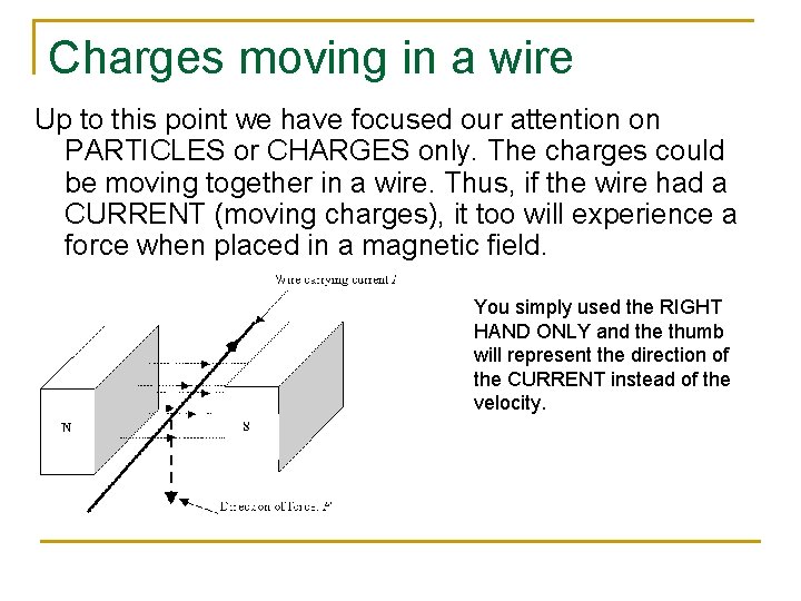 Charges moving in a wire Up to this point we have focused our attention