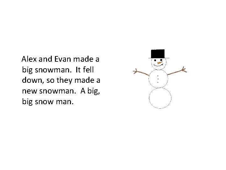 Alex and Evan made a big snowman. It fell down, so they made a