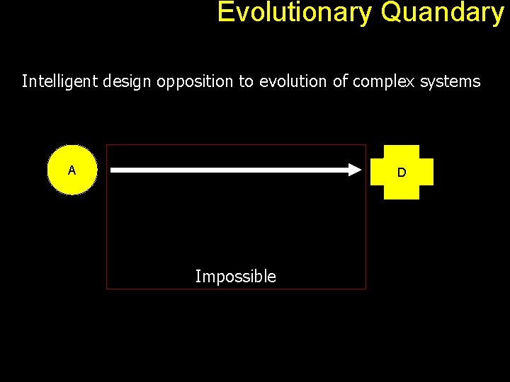 Evolutionary Quandary Intelligent design opposition to evolution of complex systems A D Impossible 