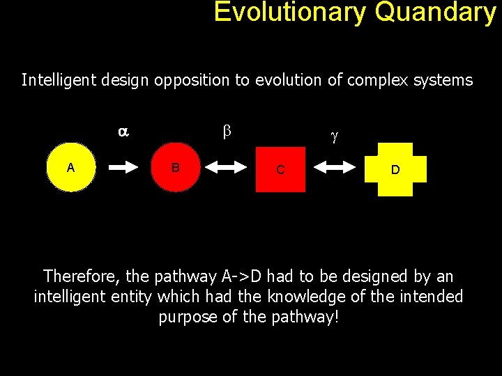Evolutionary Quandary Intelligent design opposition to evolution of complex systems a A b B