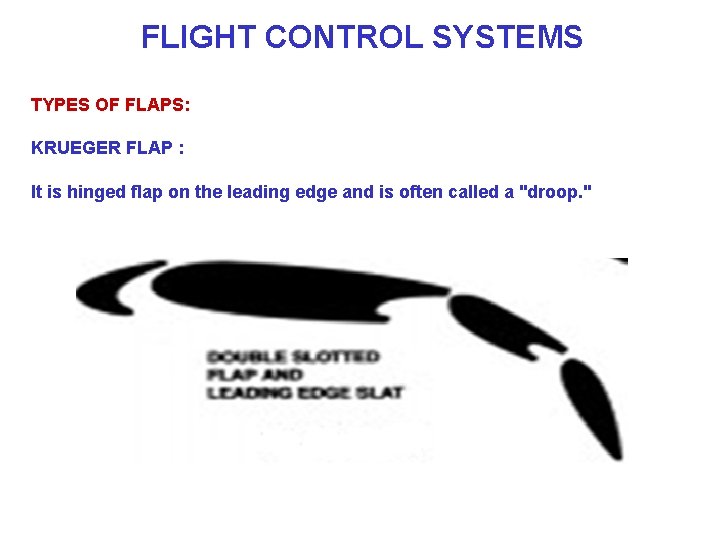 FLIGHT CONTROL SYSTEMS TYPES OF FLAPS: KRUEGER FLAP : It is hinged flap on