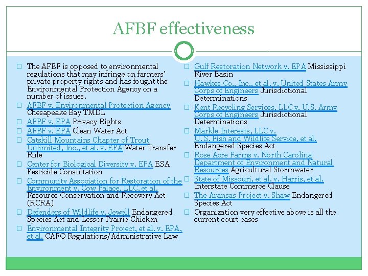 AFBF effectiveness � The AFBF is opposed to environmental � � � � �