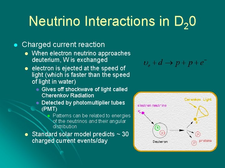 Neutrino Interactions in D 20 l Charged current reaction l l When electron neutrino