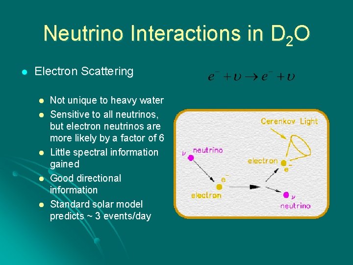 Neutrino Interactions in D 2 O l Electron Scattering l l l Not unique