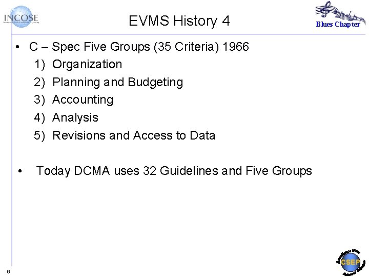 EVMS History 4 Blues Chapter • C – Spec Five Groups (35 Criteria) 1966