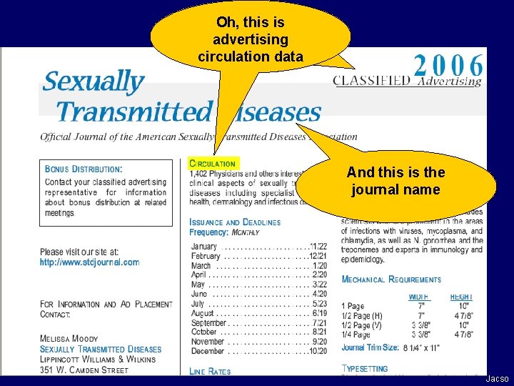 Oh, this is advertising circulation data And this is the journal name Jacso 