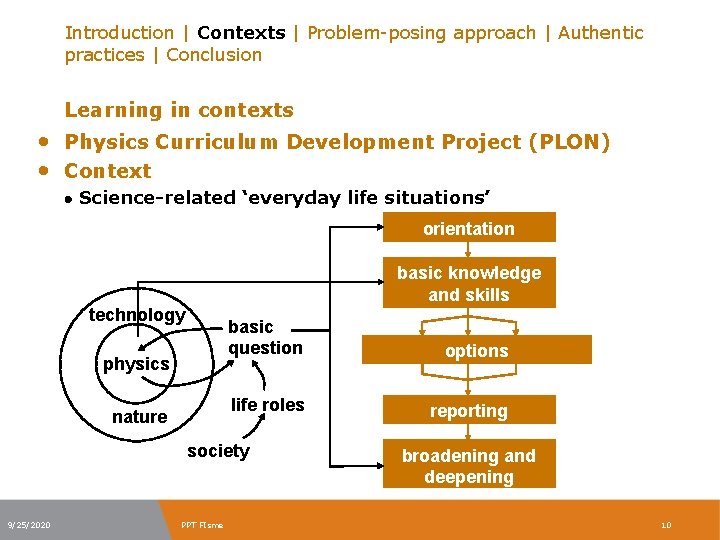 Introduction | Contexts | Problem-posing approach | Authentic practices | Conclusion Learning in contexts