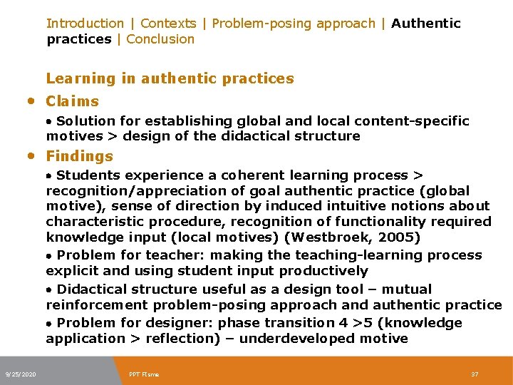 Introduction | Contexts | Problem-posing approach | Authentic practices | Conclusion Learning in authentic