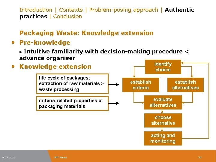 Introduction | Contexts | Problem-posing approach | Authentic practices | Conclusion Packaging Waste: Knowledge
