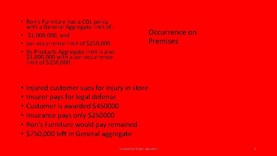  • Ron's Furniture has a CGL policy with a General Aggregate limit of:
