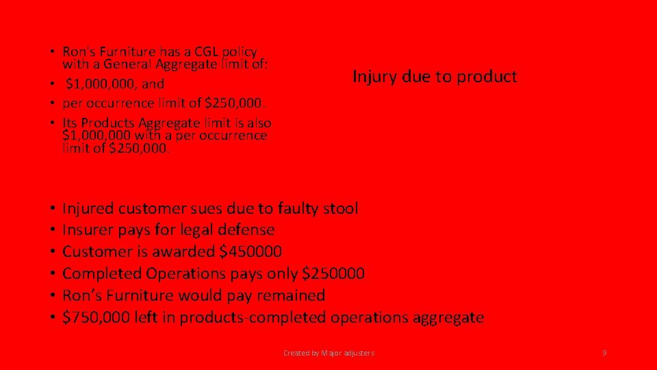  • Ron's Furniture has a CGL policy with a General Aggregate limit of: