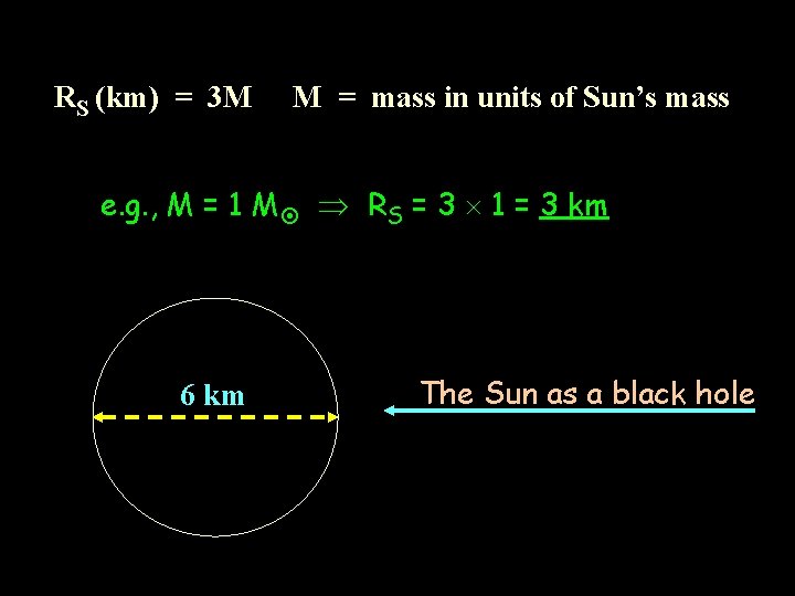 RS (km) = 3 M M = mass in units of Sun’s mass e.