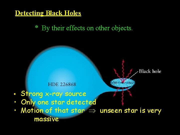 Detecting Black Holes * By their effects on other objects. • Strong x-ray source