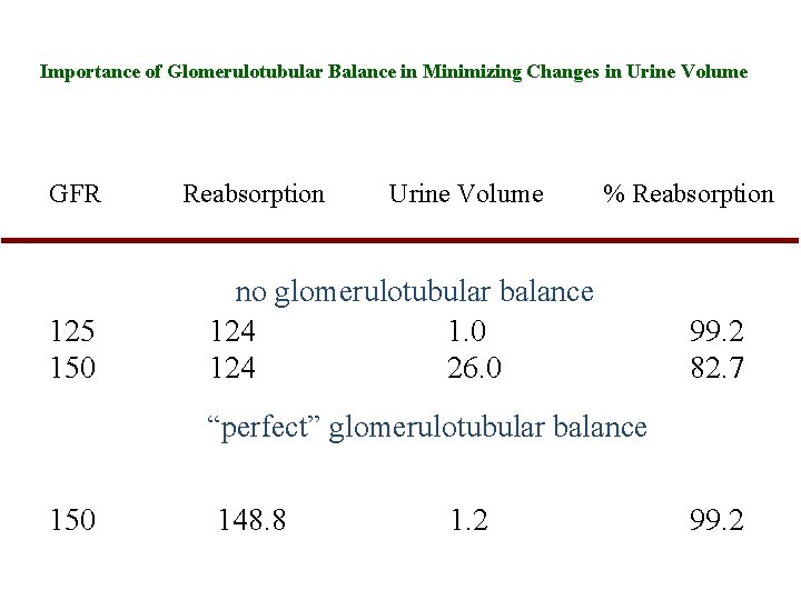 Importance of Glomerulotubular Balance in Minimizing Changes in Urine Volume GFR 125 150 Reabsorption