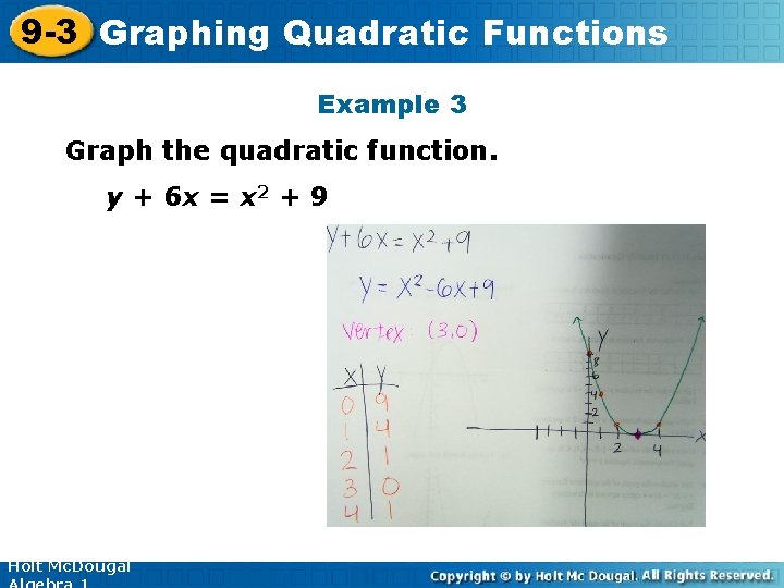 9 -3 Graphing Quadratic Functions Example 3 Graph the quadratic function. y + 6