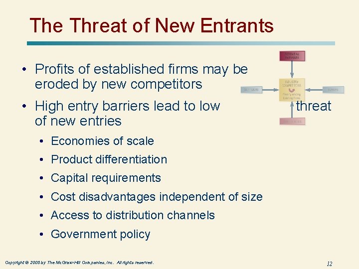 The Threat of New Entrants • Profits of established firms may be eroded by