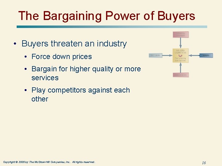 The Bargaining Power of Buyers • Buyers threaten an industry • Force down prices