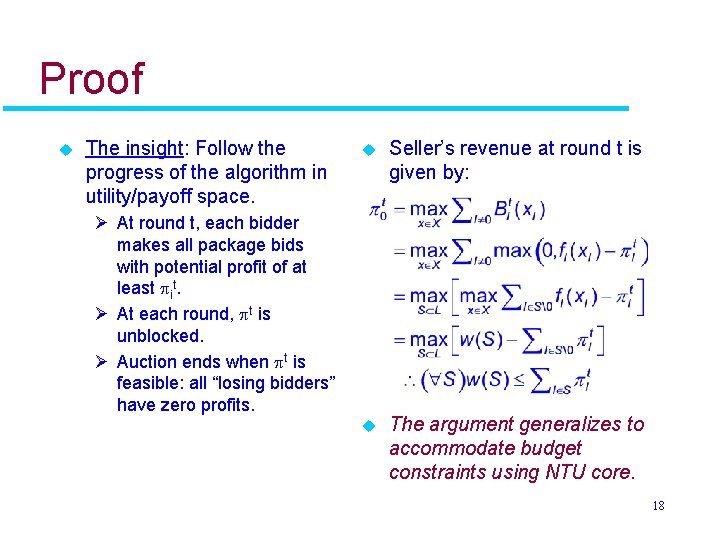 Proof u The insight: Follow the progress of the algorithm in utility/payoff space. u