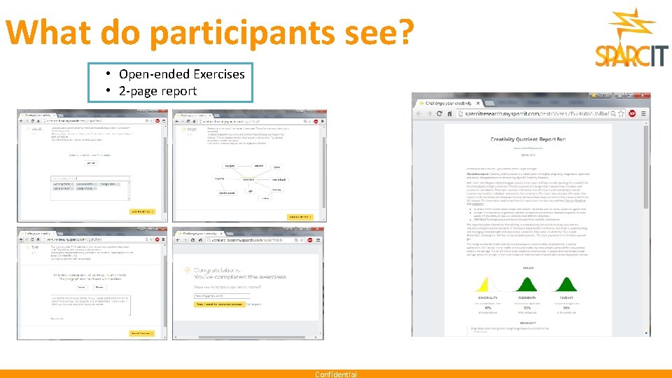 What do participants see? • Open-ended Exercises • 2 -page report Confidential 