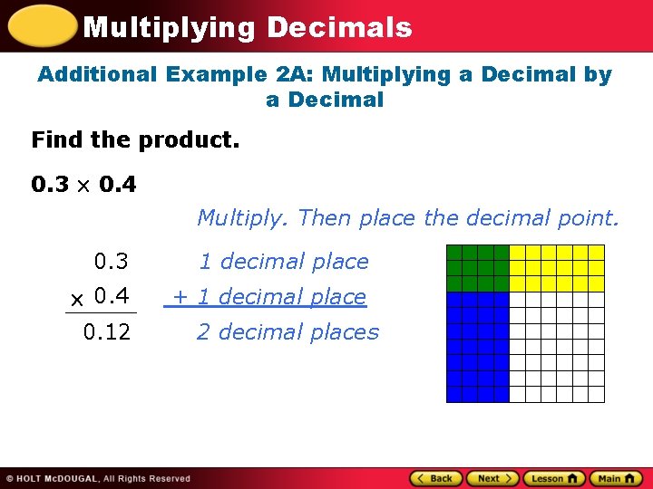 Multiplying Decimals Additional Example 2 A: Multiplying a Decimal by a Decimal Find the