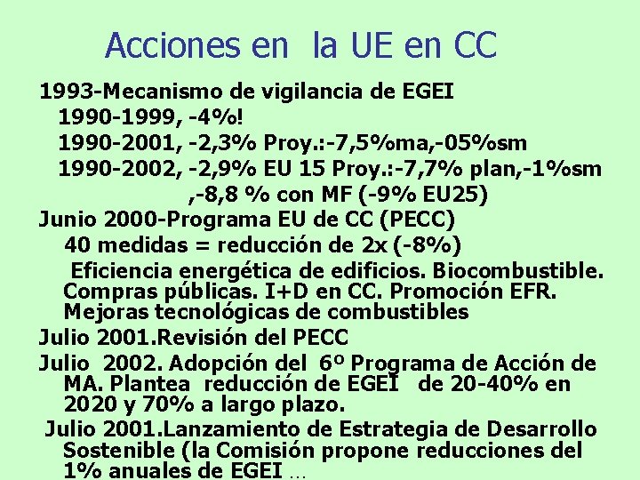 Acciones en la UE en CC 1993 -Mecanismo de vigilancia de EGEI 1990 -1999,