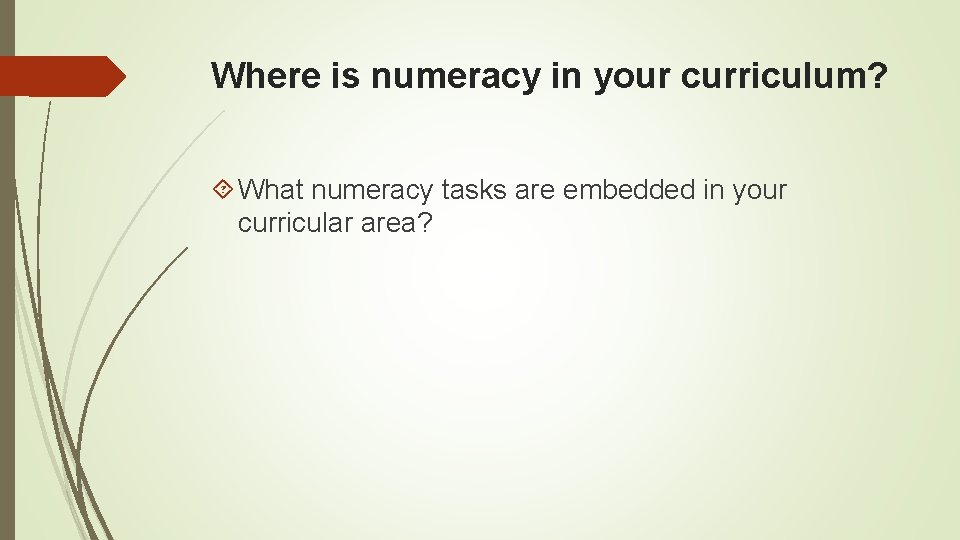 Where is numeracy in your curriculum? What numeracy tasks are embedded in your curricular