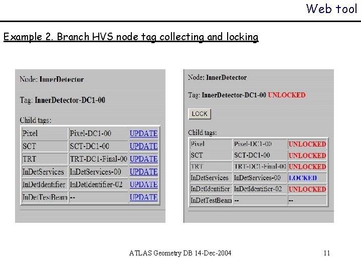 Web tool Example 2. Branch HVS node tag collecting and locking ATLAS Geometry DB
