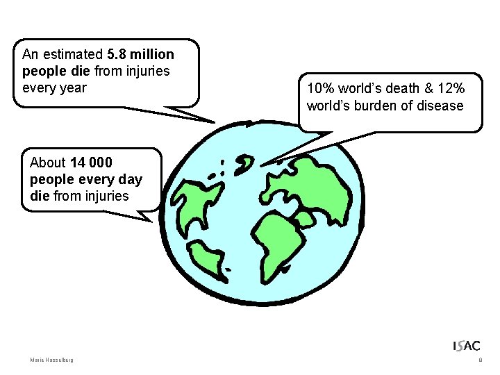An estimated 5. 8 million people die from injuries every year 10% world’s death