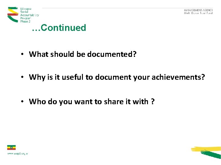…Continued • What should be documented? • Why is it useful to document your