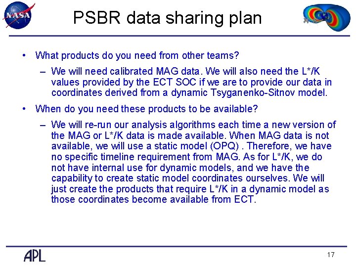 PSBR data sharing plan • What products do you need from other teams? –