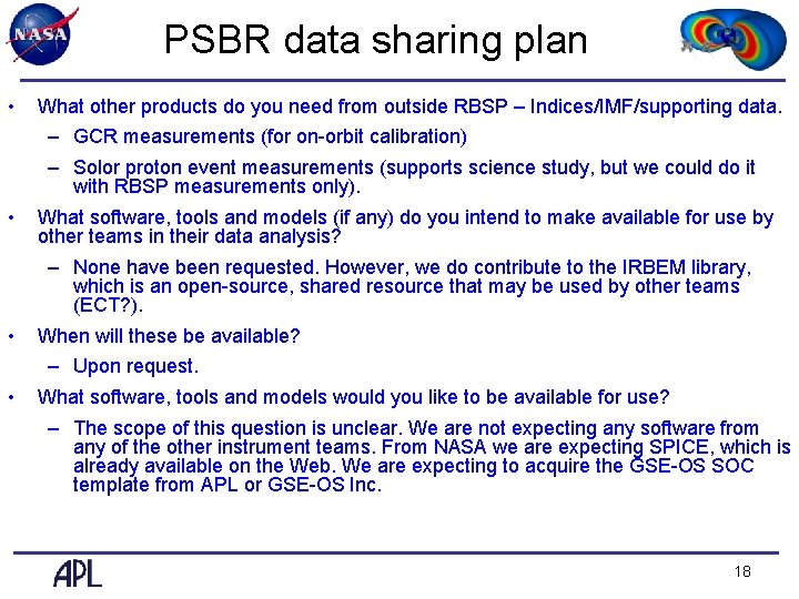 PSBR data sharing plan • • What other products do you need from outside