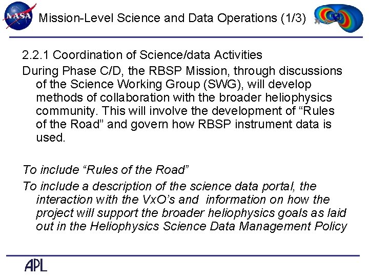 Mission-Level Science and Data Operations (1/3) 2. 2. 1 Coordination of Science/data Activities During