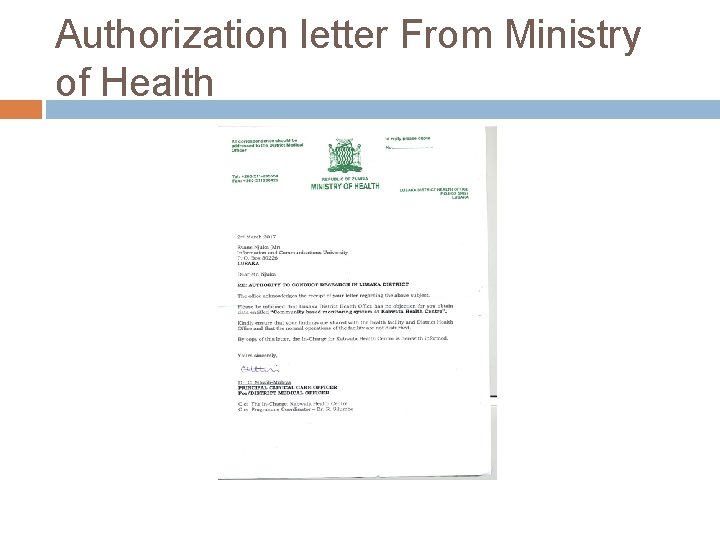 Authorization letter From Ministry of Health 