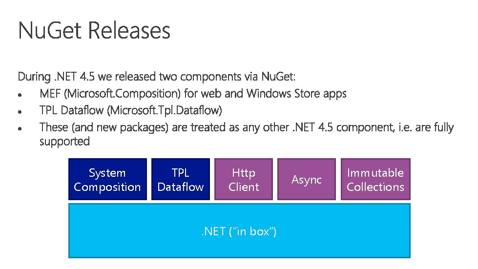 System Composition TPL Dataflow Http Client . NET (“in box”) Async Immutable Collections 