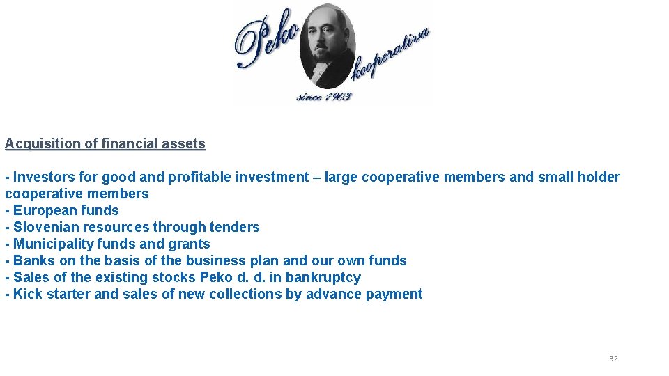 Acquisition of financial assets - Investors for good and profitable investment – large cooperative