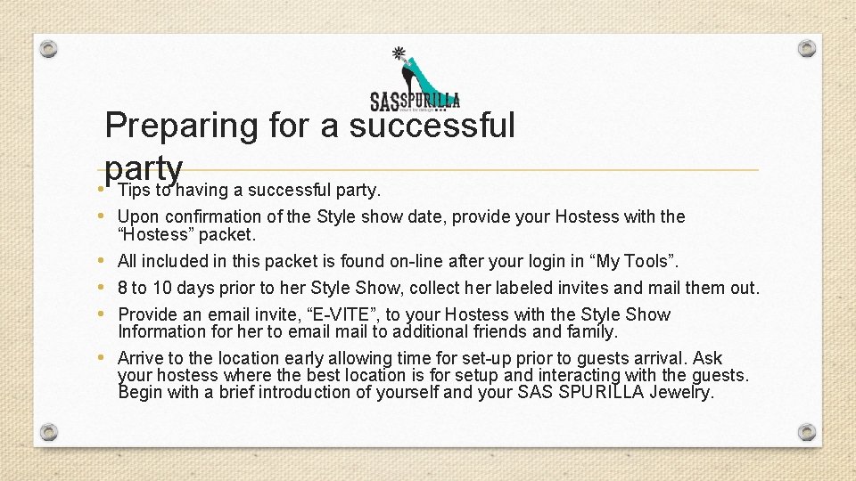 Preparing for a successful party • Tips to having a successful party. • Upon