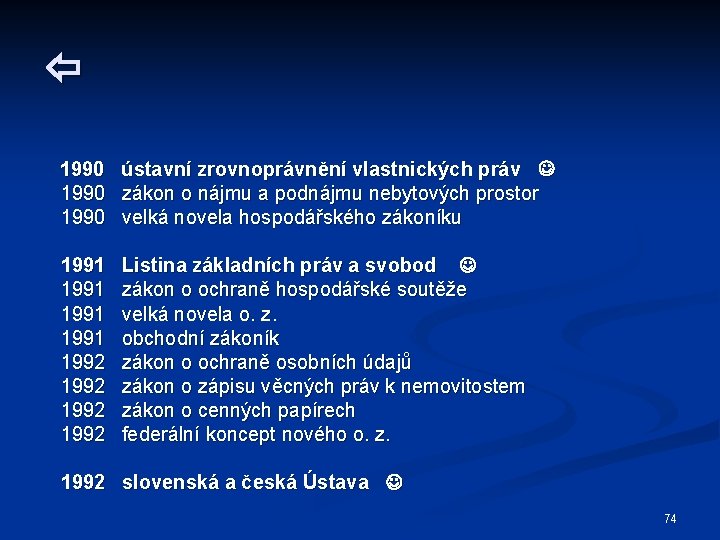  1990 ústavní zrovnoprávnění vlastnických práv zákon o nájmu a podnájmu nebytových prostor velká