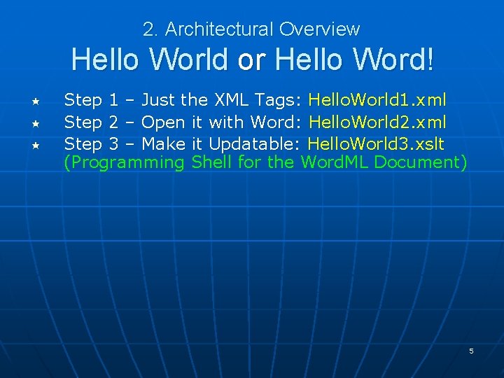 2. Architectural Overview Hello World or Hello Word! « « « Step 1 –